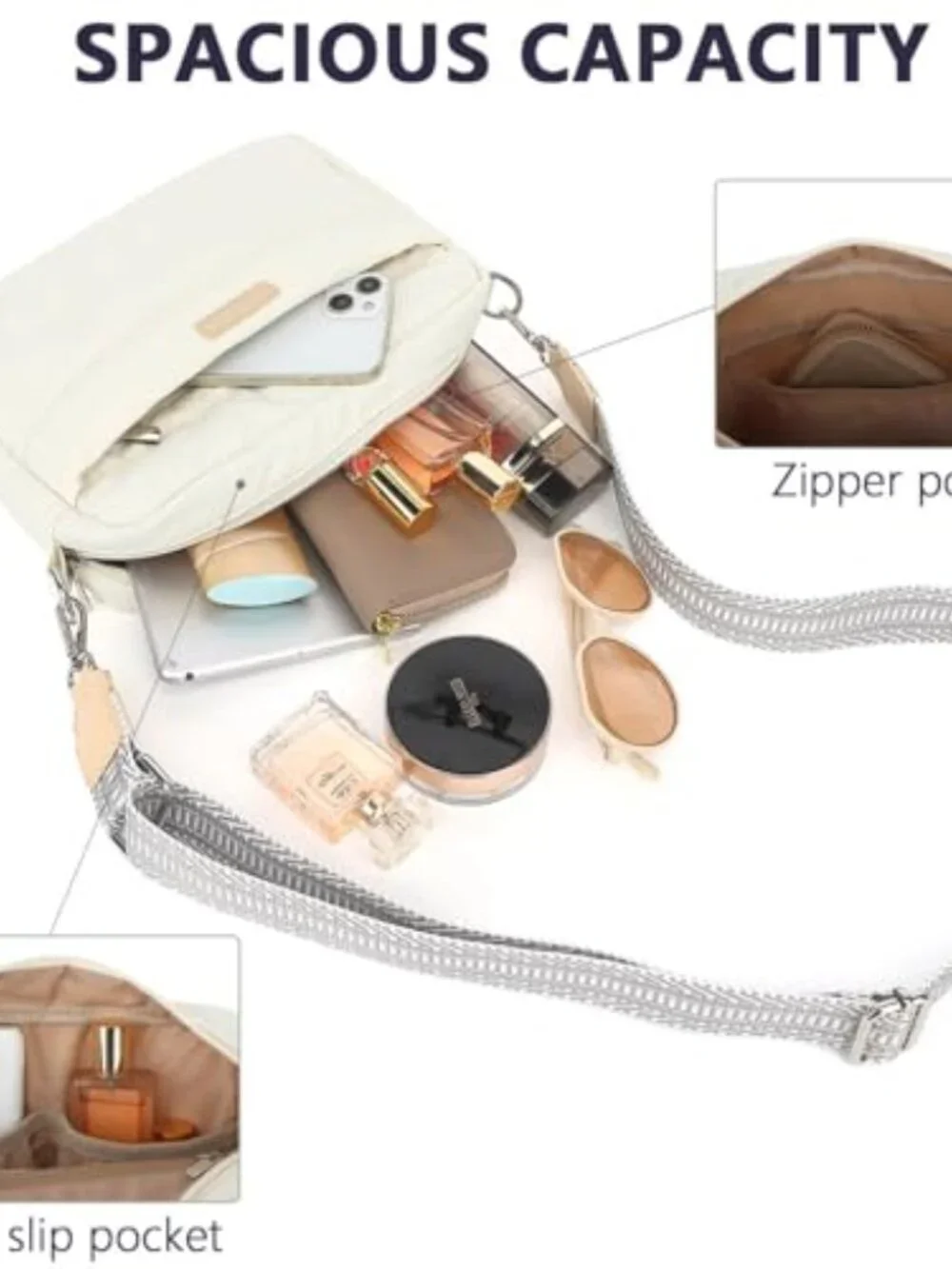 Lightweight Quilted Puffer Crossbody Bag with Adjustable Guitar Strap